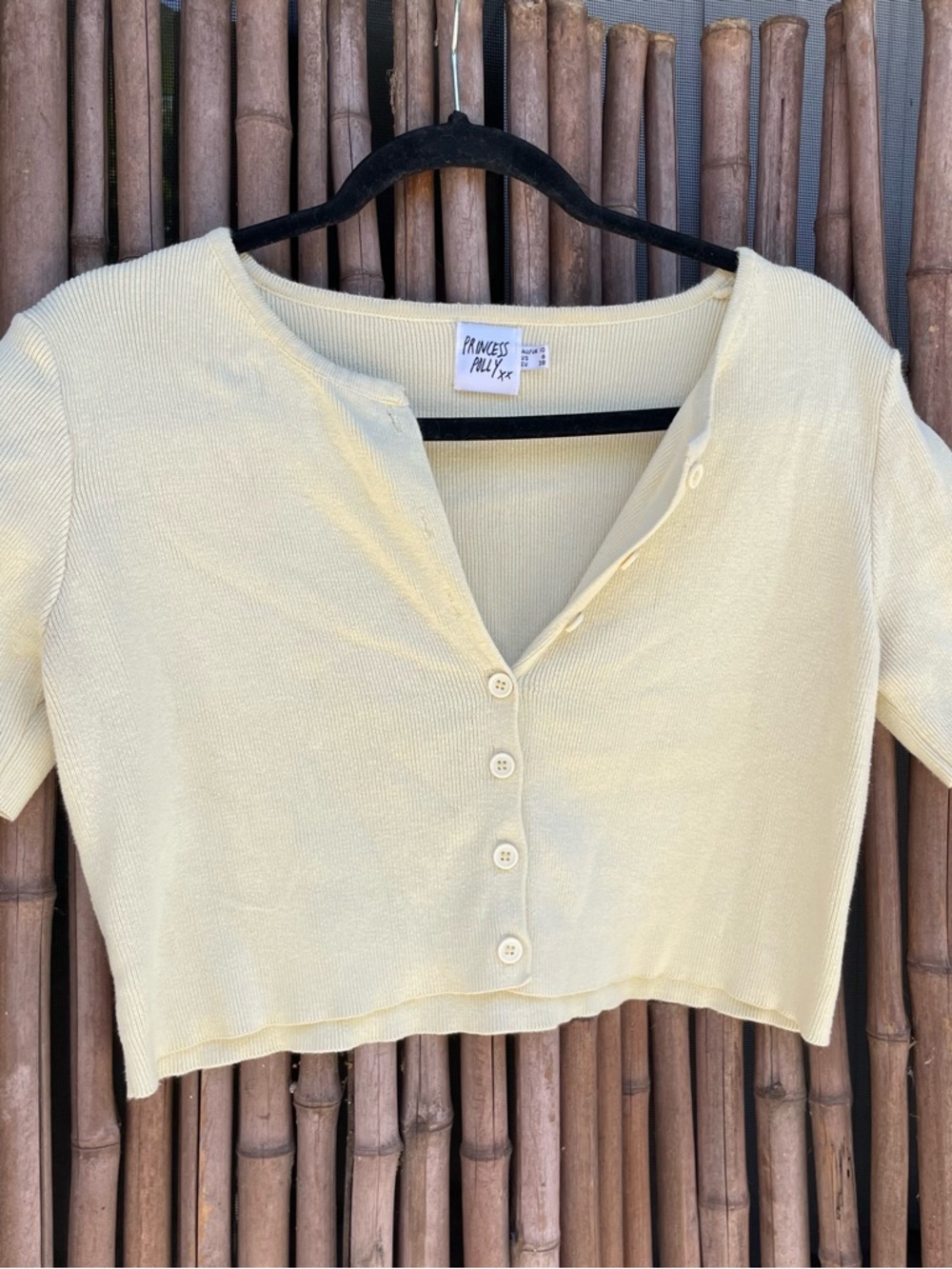 Princess Polly Pale Yellow Cropped Button-Up Tee